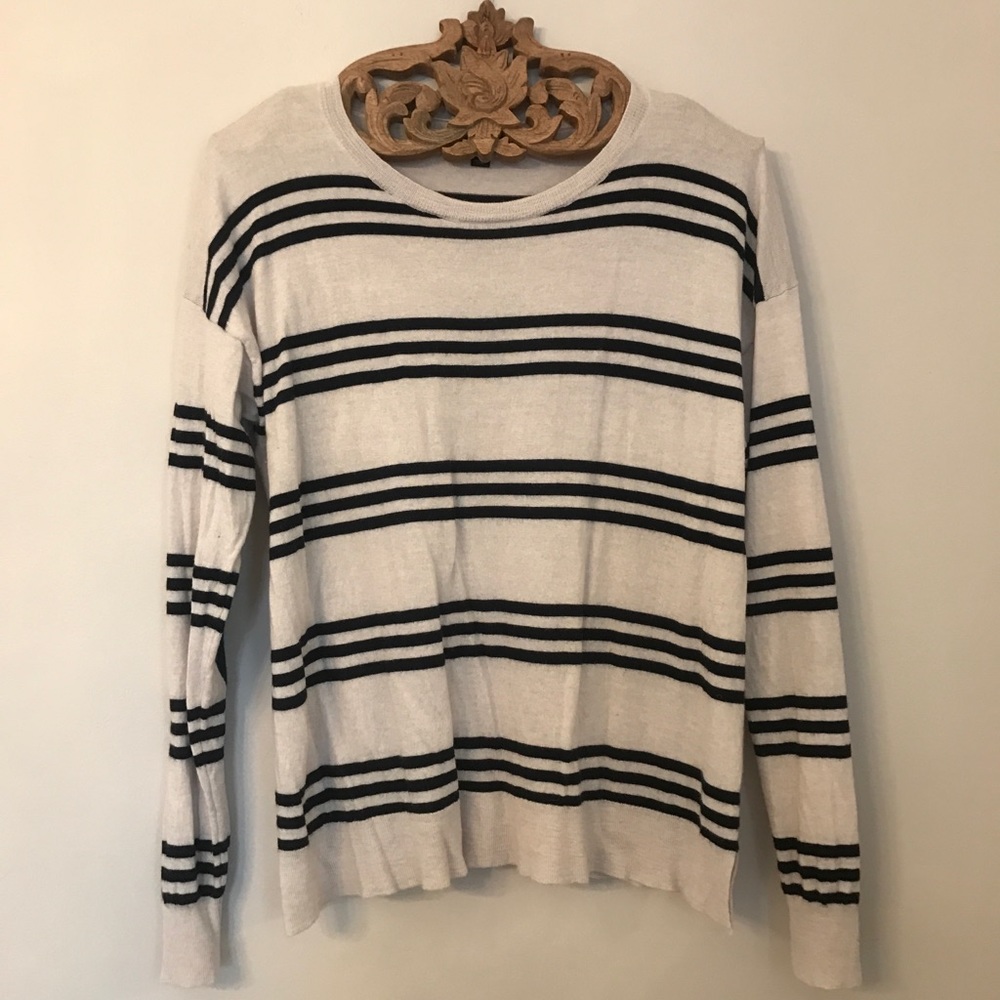 J Crew Heather and Navy Stipe Sweater XL